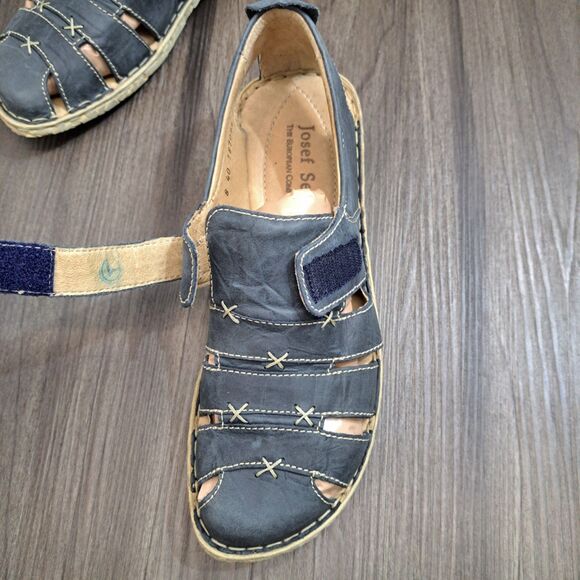 Josef Seibel Sandals Flats Comfort Shoes Gray Stitched Leather Women's Size 9 - Picture 5 of 8